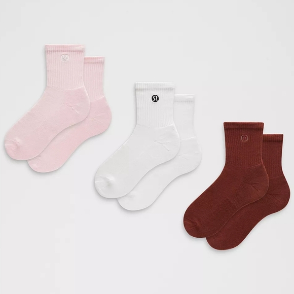 lululemon athletica Other - NWT Lululemon Daily Essential Quarter Socks 3 Pack Rockwood/White/Pink $38 Sz XL